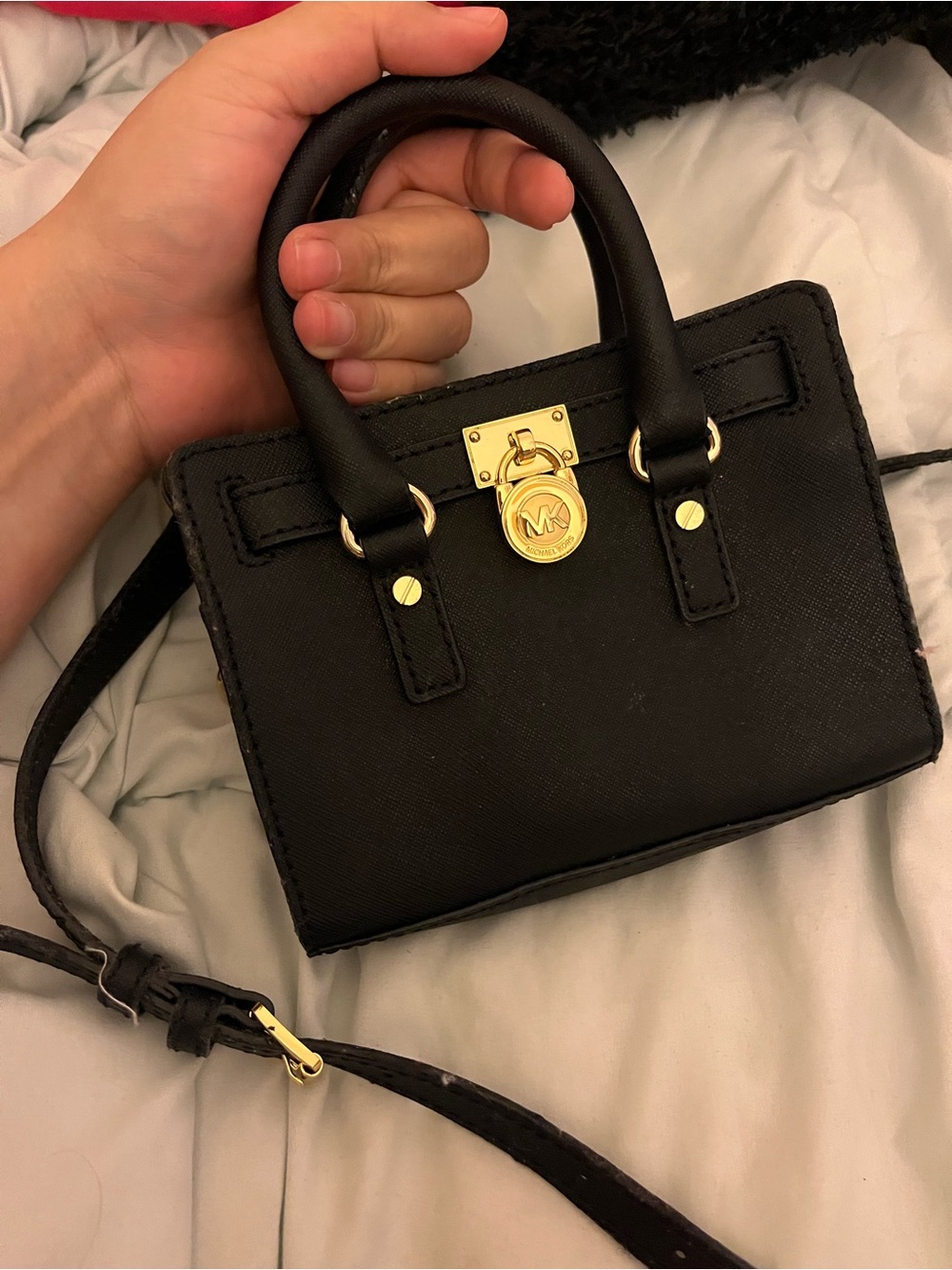Michael Kors Black Mini Saffiano Satchel with Gold Accent